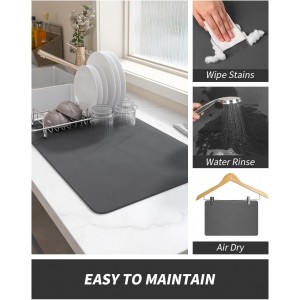 AMOAMI Coffee Mat - Hide Stain Rubber Backed Absorbent Dish Drying Mat for Kitchen Counter - Fits Under Coffee Maker or Machine