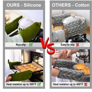 KEGOUU Oven Mitts and Pot Holders 6pcs Set, Kitchen Oven Glove High Heat Resistant 500 Degree Extra Long Oven Mitts and Potholder with Non-Slip Silicone Surface for Cooking (Olive Drab)