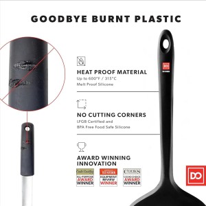 DI ORO Silicone Turner Spatula Set - Kitchen Spatulas for Nonstick Cookware - Cooking Utensils for Flipping Eggs & Pancakes - 600°F Heat-Resistant BPA Free Turners - Dishwasher Safe (4pc, Black)