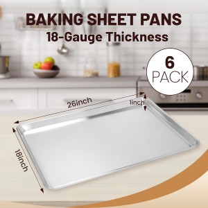 6 Pack Full Size Baking Sheet Pan Aluminum Commercial Pan for Oven Freezer Bakery Hotel Restaurant 26