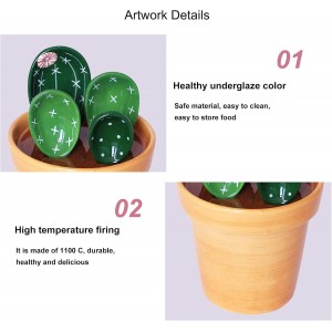 5 Pieces Measuring Spoons Set/Ceramics Spoons and Measuring Base Cup/for Dry and Liquid Ingredient, Cute Cactus Shape (Solid color base)