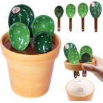 5 Pieces Measuring Spoons Set/Ceramics Spoons and Measuring Base Cup/for Dry and Liquid Ingredient, Cute Cactus Shape (Solid color base)