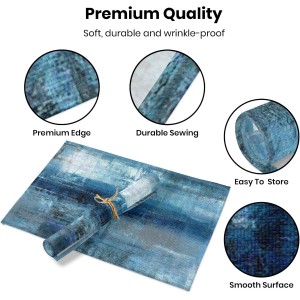 Modern Art Placemats Set of 4 Blue and Grey Abstract Painting Place Mats Washable Linen Placemat for Kitchen Dining Table Home Party Dinner Decor 18x12 Inches