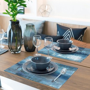 Modern Art Placemats Set of 4 Blue and Grey Abstract Painting Place Mats Washable Linen Placemat for Kitchen Dining Table Home Party Dinner Decor 18x12 Inches