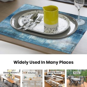 Modern Art Placemats Set of 4 Blue and Grey Abstract Painting Place Mats Washable Linen Placemat for Kitchen Dining Table Home Party Dinner Decor 18x12 Inches