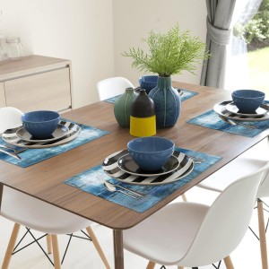 Modern Art Placemats Set of 4 Blue and Grey Abstract Painting Place Mats Washable Linen Placemat for Kitchen Dining Table Home Party Dinner Decor 18x12 Inches