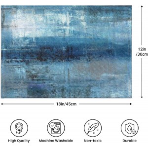Modern Art Placemats Set of 4 Blue and Grey Abstract Painting Place Mats Washable Linen Placemat for Kitchen Dining Table Home Party Dinner Decor 18x12 Inches