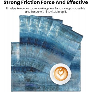 Modern Art Placemats Set of 4 Blue and Grey Abstract Painting Place Mats Washable Linen Placemat for Kitchen Dining Table Home Party Dinner Decor 18x12 Inches