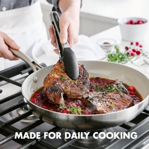 GreenPan 5 Piece Cooking Utensil Set, Flexible Nonstick Silicone, Stain-Free, Tongs, Turner, Spatula, Skimmer, and Slotted Spoon, Black