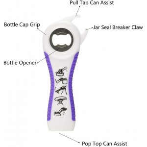 2 pack 5-in-1 Multi Function Plastic Grip Bottle Opener- Easily Opens Twist Caps, Bottle Caps, Canning Lids and Can Tabs (White)