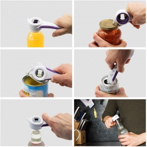 2 pack 5-in-1 Multi Function Plastic Grip Bottle Opener- Easily Opens Twist Caps, Bottle Caps, Canning Lids and Can Tabs (White)