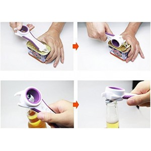 2 pack 5-in-1 Multi Function Plastic Grip Bottle Opener- Easily Opens Twist Caps, Bottle Caps, Canning Lids and Can Tabs (White)