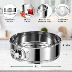 9 Inch Springform Cake Pan, 304 Stainless Steel Springform Pans, Leakproof & Nonstick Cheesecake Pan with Removable Bottom, Round Spring Form Cake Pan For Baking