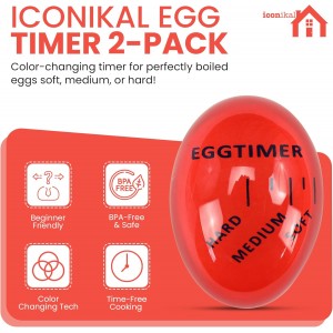 Iconikal Egg Timer 2-Pack, BPA Free Color Changing for Soft or Hard Boiled Eggs