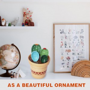 Cactus Measuring Spoons Set in Pot, Cute Ceramic Measuring Spoons and Cups, Kitchen Cacti Spoon with Holder, Baking Measuring Cups Ornaments Gift