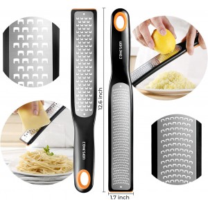 Cohesion Etched Zester & Grater Set of 2 - Kitchen Zester Tool for Lemon, Cheese, Garlic, Ginger, Nutmeg, Chocolate, Fruits, Vegetables - Sharp Premium Stainless Steel Blade with Protective Cover