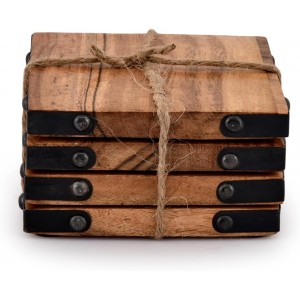 Samhita Acacia Wood Square Coasters Protection Tabletop,Countertop and Surfaces Size: 4