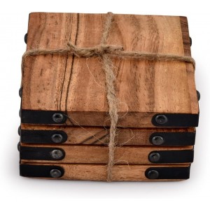Samhita Acacia Wood Square Coasters Protection Tabletop,Countertop and Surfaces Size: 4