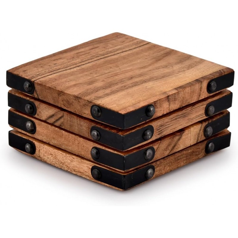 Samhita Acacia Wood Square Coasters Protection Tabletop,Countertop and Surfaces Size: 4