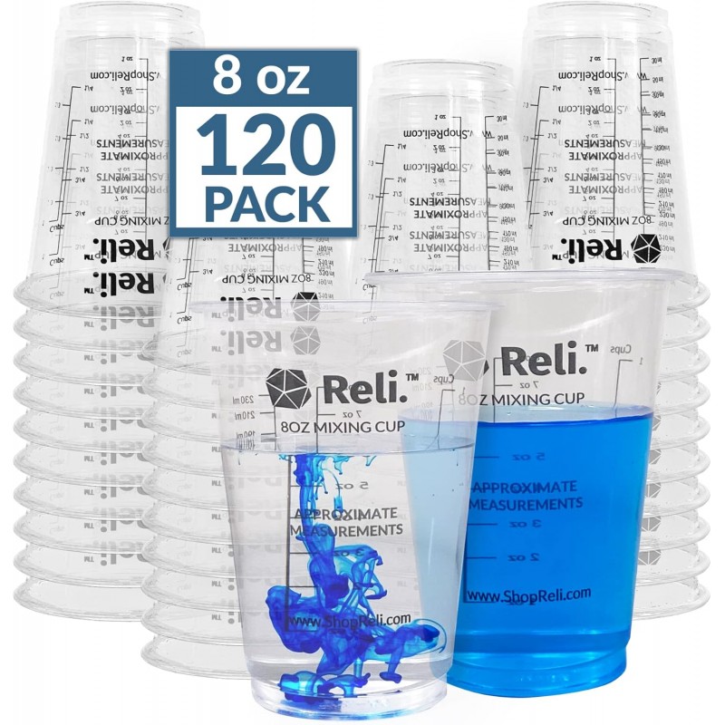 Reli. (120 Pcs) 8 oz Paint Mixing Cup/Resin Mixing | Disposable Measuring Cups | Clear Plastic Measure | Use for Paint, Epoxy Resin, Pigments