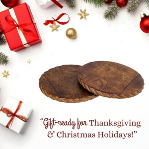 Wooden Trivets for Hot Dishes, Pots, Teapot and Pans (Set of 2) | 8'' Round Wood Dining Decorative Trivets, Kitchen Countertop Decor for Table, Christmas Thanksgiving Large Coasters Designer Edge