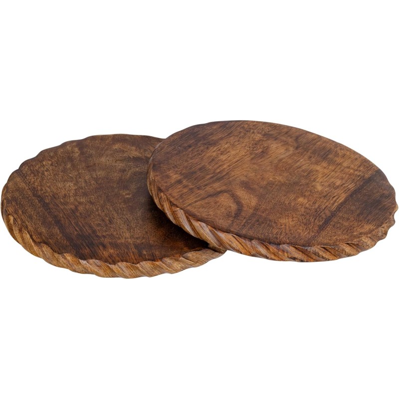 Wooden Trivets for Hot Dishes, Pots, Teapot and Pans (Set of 2) | 8'' Round Wood Dining Decorative Trivets, Kitchen Countertop Decor for Table, Christmas Thanksgiving Large Coasters Designer Edge
