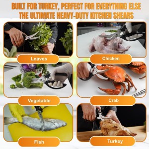 Poultry Shears, Kitchen Shears Heavy Duty for Food With Anti-Slip Handle & Safety Lock, Meat Scissors, Chicken, Lobster, Quail, Fish, Food Cutting Scissors, Bone Cutter - Spring Loaded