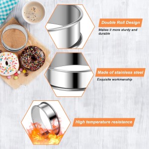 6 Pieces English Muffin Rings, 3.15 Inch Stainless Steel Crumpet Ring Double Rolled Tart Nonstick Metal Round Molds with Silicone Oil Brush