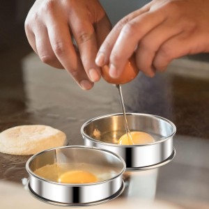 6 Pieces English Muffin Rings, 3.15 Inch Stainless Steel Crumpet Ring Double Rolled Tart Nonstick Metal Round Molds with Silicone Oil Brush