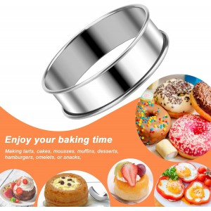 6 Pieces English Muffin Rings, 3.15 Inch Stainless Steel Crumpet Ring Double Rolled Tart Nonstick Metal Round Molds with Silicone Oil Brush