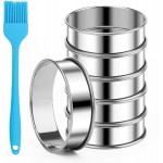6 Pieces English Muffin Rings, 3.15 Inch Stainless Steel Crumpet Ring Double Rolled Tart Nonstick Metal Round Molds with Silicone Oil Brush