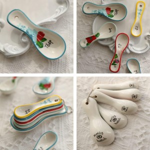 WAYUTO 5Pcs Ceramics Baking Measuring Spoons Set Dishwasher Safe Cute Flower Teaspoon Dry & Liquid Ingredients Decorative Kitchen Baking Spoons 1 Tbsp 1 TSP 1/2 TSP 1/4 TSP 1/8 TSP