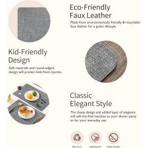 Maxpearl Faux Leather Placemats Set of 6 - Waterproof - Wipe Clean - Heat Resistant - Anti Slip Dining Table Place Mats, Suitable for Indoor & Outdoor Use, 17’’×12’’, Grey