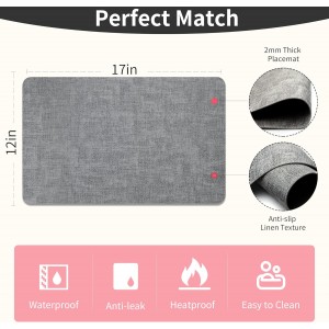 Maxpearl Faux Leather Placemats Set of 6 - Waterproof - Wipe Clean - Heat Resistant - Anti Slip Dining Table Place Mats, Suitable for Indoor & Outdoor Use, 17’’×12’’, Grey