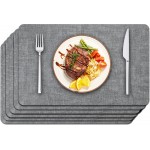 Maxpearl Faux Leather Placemats Set of 6 - Waterproof - Wipe Clean - Heat Resistant - Anti Slip Dining Table Place Mats, Suitable for Indoor & Outdoor Use, 17’’×12’’, Grey