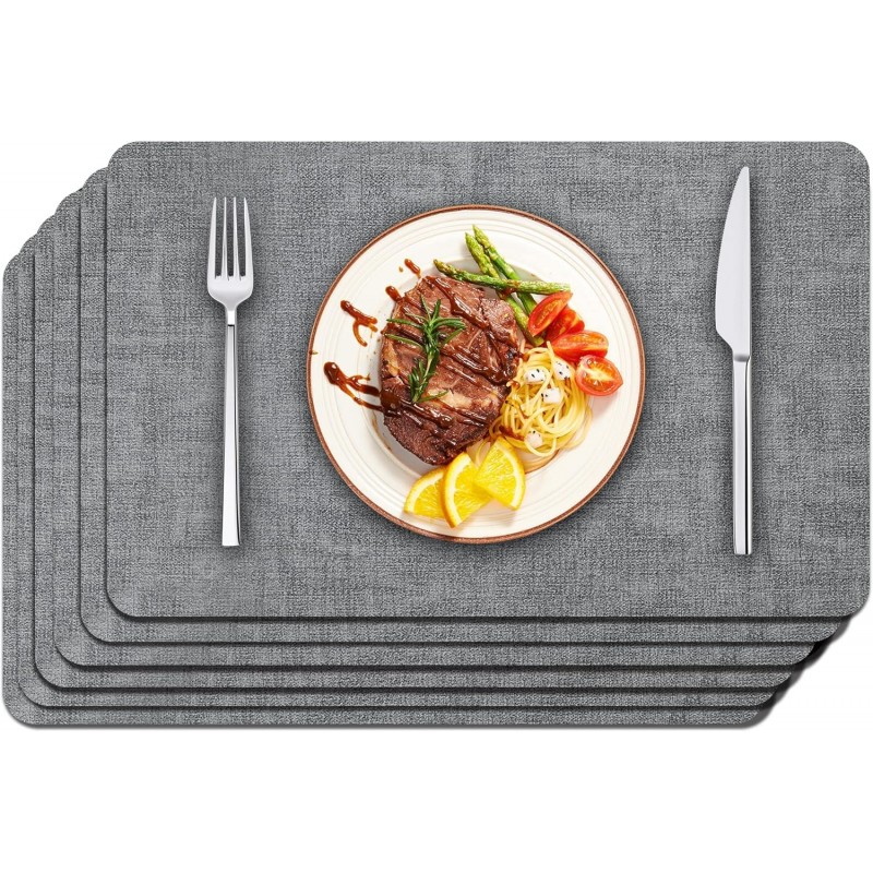 Maxpearl Faux Leather Placemats Set of 6 - Waterproof - Wipe Clean - Heat Resistant - Anti Slip Dining Table Place Mats, Suitable for Indoor & Outdoor Use, 17’’×12’’, Grey