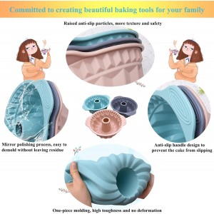 Kenond Silicone Fluted Pans, Non-stick with Sturdy Handle, Baking Molds, Perfect Bakeware for Cake, Jello, Gelatin, Bread, Para Gelatinas, 9.5 Inch (Blue)