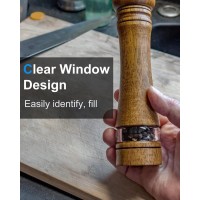 Pepper Grinder Salt Grinder Wooden Pepper Mill Grinder w/Adjustable Coarse, 8 inch Tall Wood Refillable Manual Pepper Grinder Mill Peppermill for Black Peppercorn, Easy Clean w/Cleaning Brush