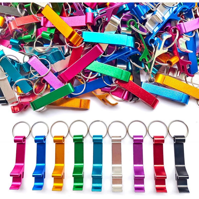 200Pcs Colored Aluminum Bottle Opener Keychain, Soda Beverage Beer Bottle Opener Keychain, for Kitchen/Wedding/Bar/Party
