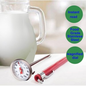 Kitchen Food-Cooking Meat Coffee Thermometer – Pocket Espresso Thermometer for Milk Foam Frothing Chocolate Water Temperature Stainless Steel 1