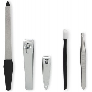 Amazon Basics 5-Piece Nail Care Grooming Kit, Manicure Pedicure Set with Nail Clippers