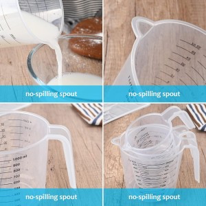 Plastic Measuring Cup,3 Pack 4/2/1 Cup Clear Measuring Cups,Stackable Heat-resistant Cup Set with Handle Grip and Spout for Baking,Powder,Liquid