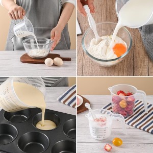 Plastic Measuring Cup,3 Pack 4/2/1 Cup Clear Measuring Cups,Stackable Heat-resistant Cup Set with Handle Grip and Spout for Baking,Powder,Liquid