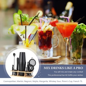 11Pcs-Cocktail Shaker Set Stainless Steel Bartending Kit 25oz Boston Shaker Bar Set Cocktail Mix Drink Making Kit Professional Bar and Home Drink Bar Tools for Bartender(Matte Black)