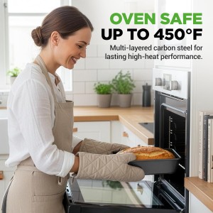 NutriChef 8-Piece Stackable Nonstick Bakeware Set - Premium Steel Baking Pans Set - Includes Round Cake Pan, 6-Cup Muffin Pans, Wide/Square Brownie & Loaf Pans, Cookie Sheet, & Roaster Pan (Black)