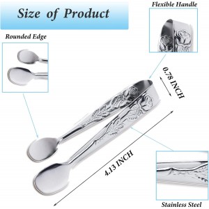 6PCS Mini Serving Tongs, 4Inch Rose Stainless Steel Sugar Cube Tongs, Sliver Small Ice Tong for Tea and Coffee Party, Appetizers, Desserts by Sunenlyst (6PCS Silver)