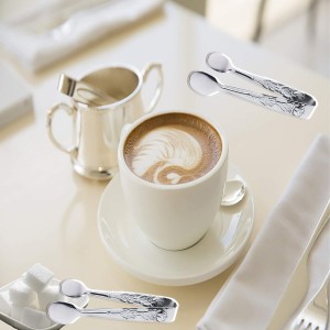 6PCS Mini Serving Tongs, 4Inch Rose Stainless Steel Sugar Cube Tongs, Sliver Small Ice Tong for Tea and Coffee Party, Appetizers, Desserts by Sunenlyst (6PCS Silver)