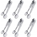 6PCS Mini Serving Tongs, 4Inch Rose Stainless Steel Sugar Cube Tongs, Sliver Small Ice Tong for Tea and Coffee Party, Appetizers, Desserts by Sunenlyst (6PCS Silver)