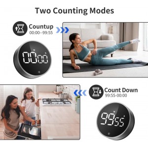 VOCOO Digital Kitchen Timer - Magnetic Countdown Countup Timer with Large LED Display Volume Adjustable, Easy for Cooking and for Seniors and Kids to Use (Space Grey)