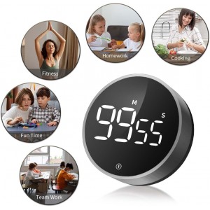 VOCOO Digital Kitchen Timer - Magnetic Countdown Countup Timer with Large LED Display Volume Adjustable, Easy for Cooking and for Seniors and Kids to Use (Space Grey)